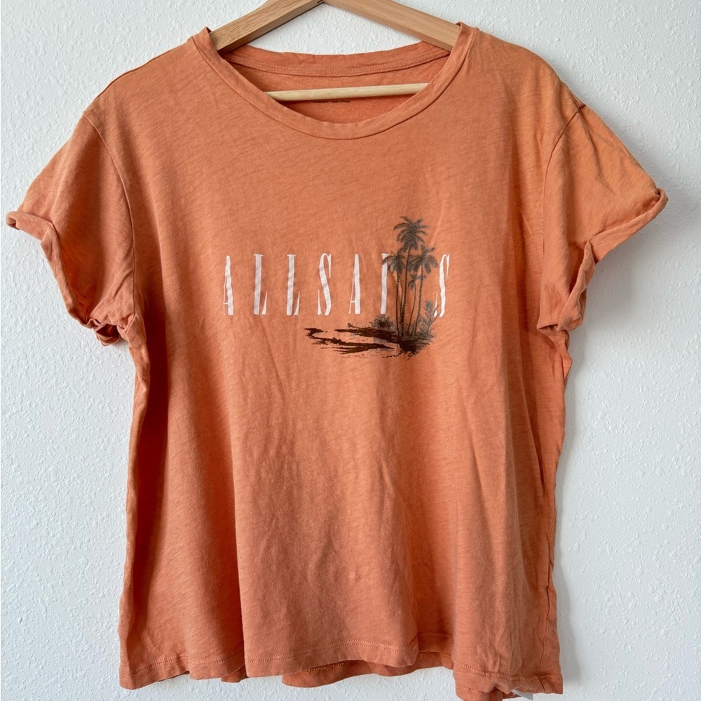 AllSaints Coral Palm Graphic Tee 100% Cotton Relaxed Fit